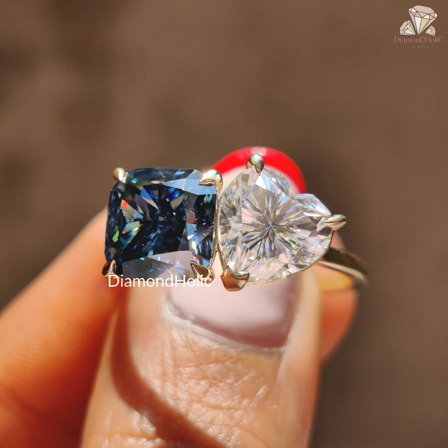 promise ring | romantic dual gem | radiant blue stone
