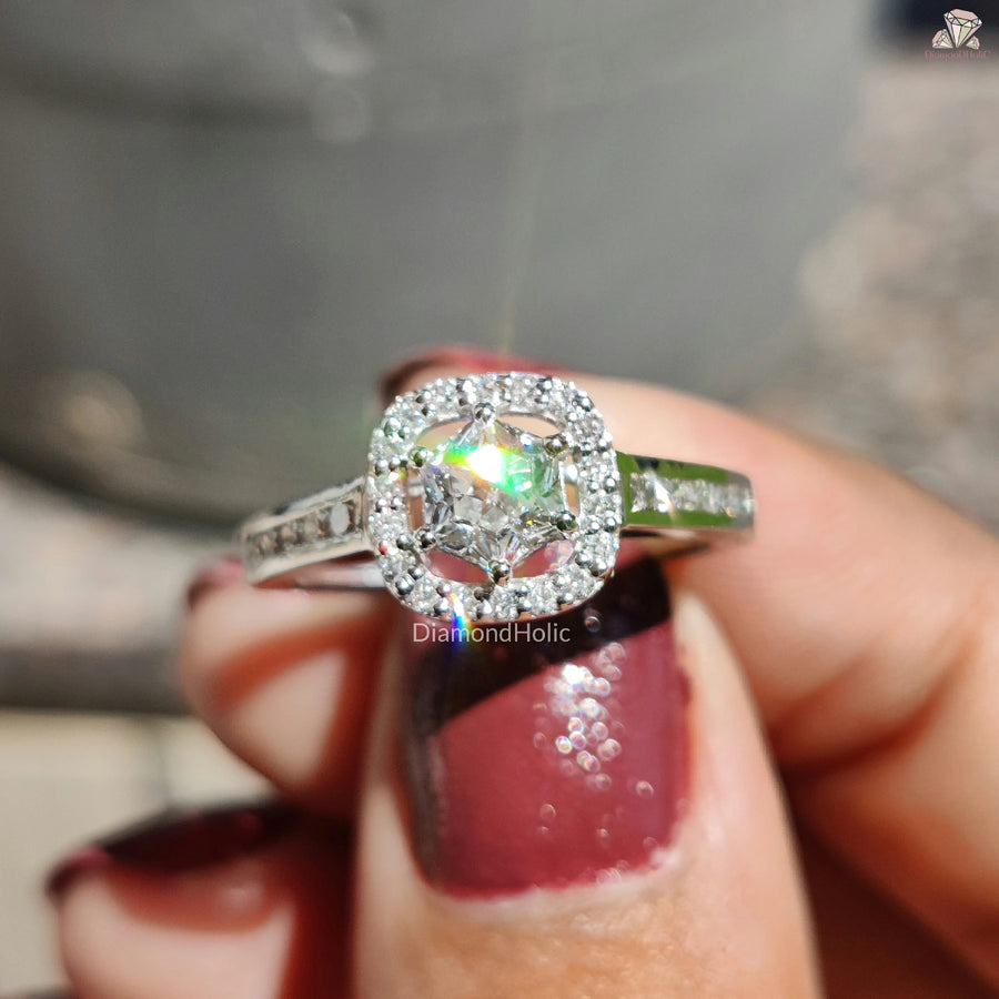Hexagon Cut Diamond Ring | Lab Grown Halo Ring | Elegant Wedding Gift


