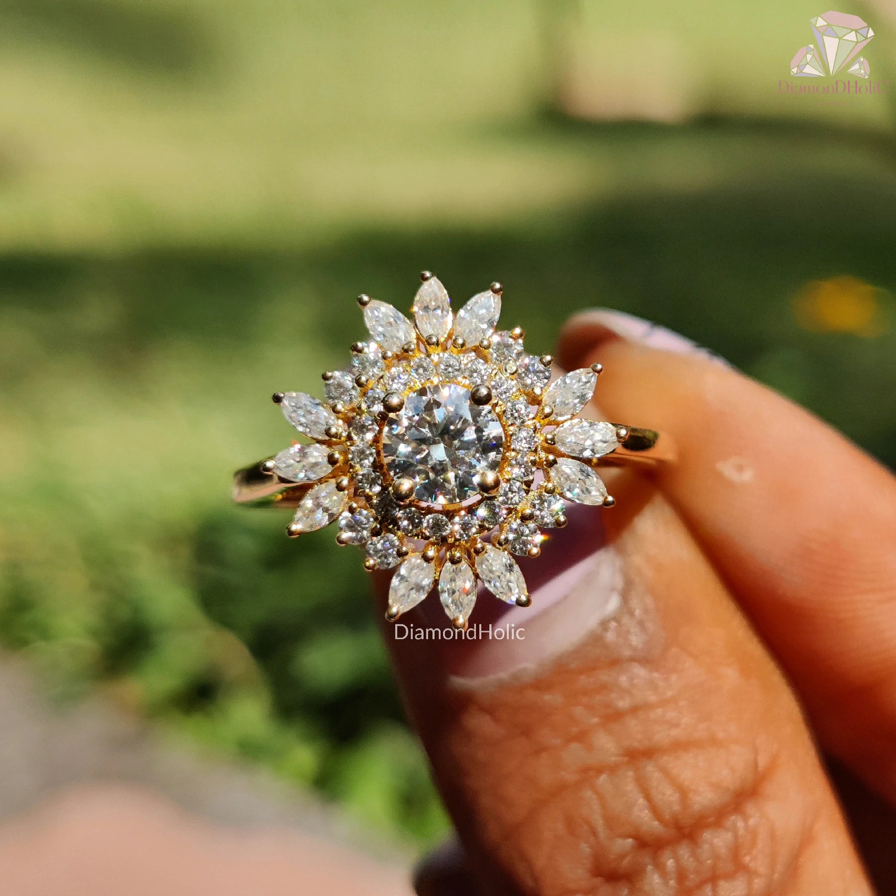 sunflower engagement ring | marquise cut flower ring | lab-grown diamond ring

