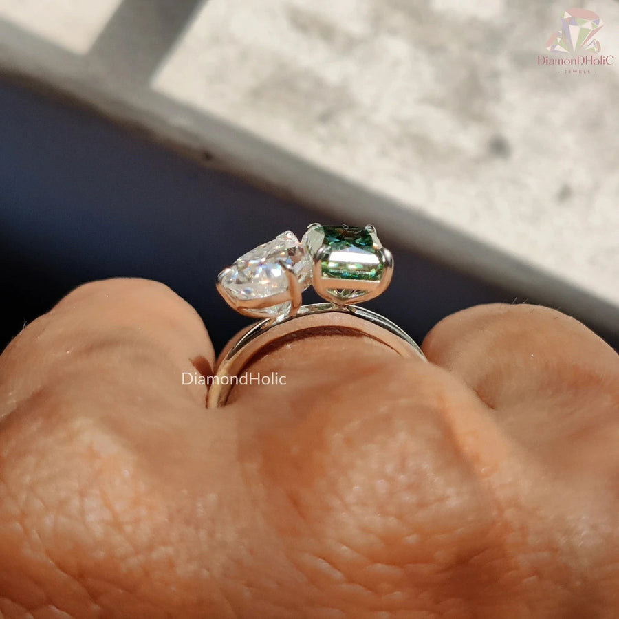 2.00 CT Radiant & Pear Cut Toi Et Moi Engagement Ring