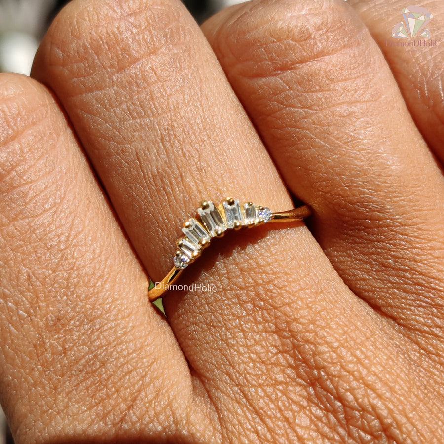 moissanite chevron band | cz baguette ring gold | unique gold ring
