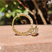 luxury teardrop ring | moissanite solitaire halo | unique moissanite ring

