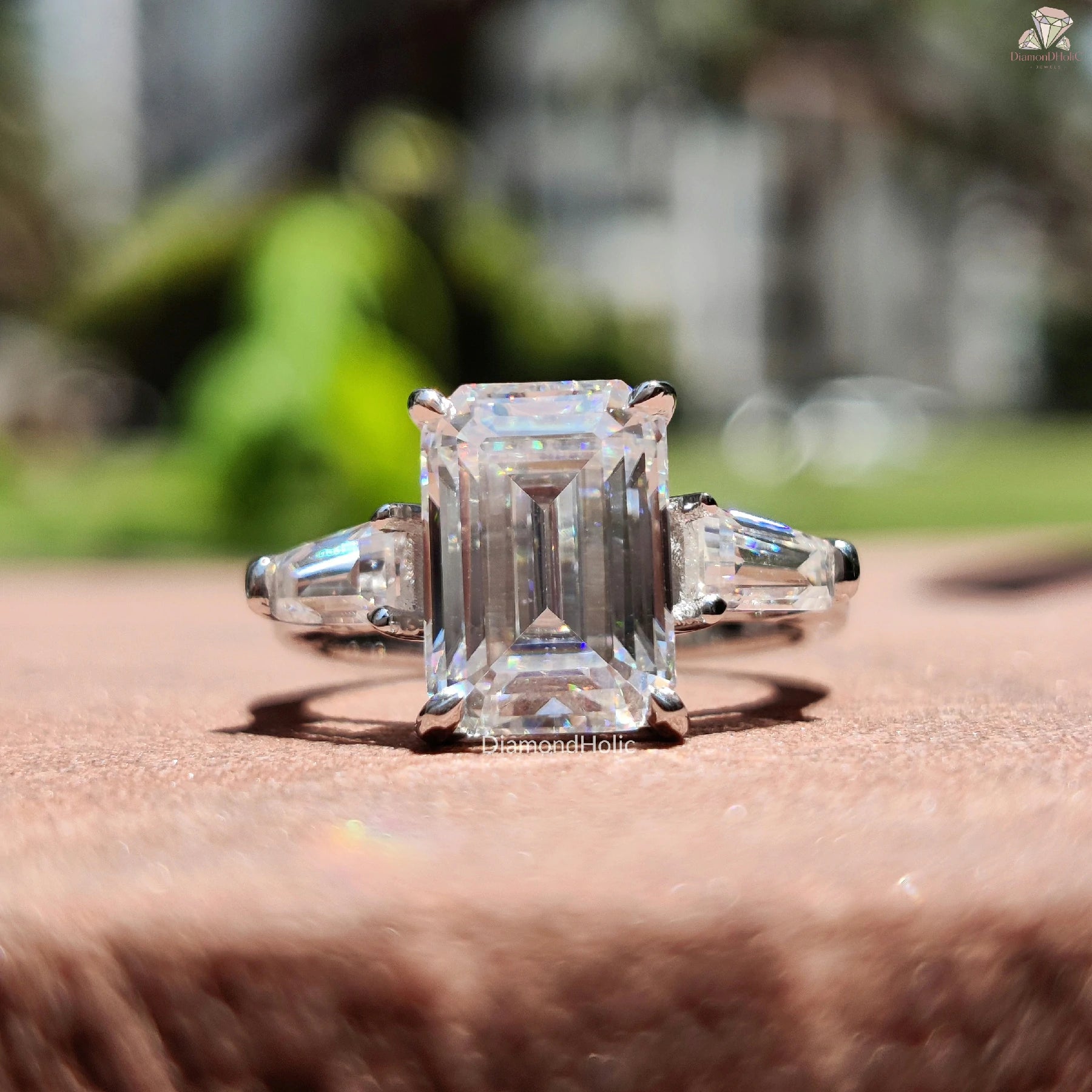 Elegant Moissanite Ring Design | Emerald and Baguette Setting | Ring for Her

