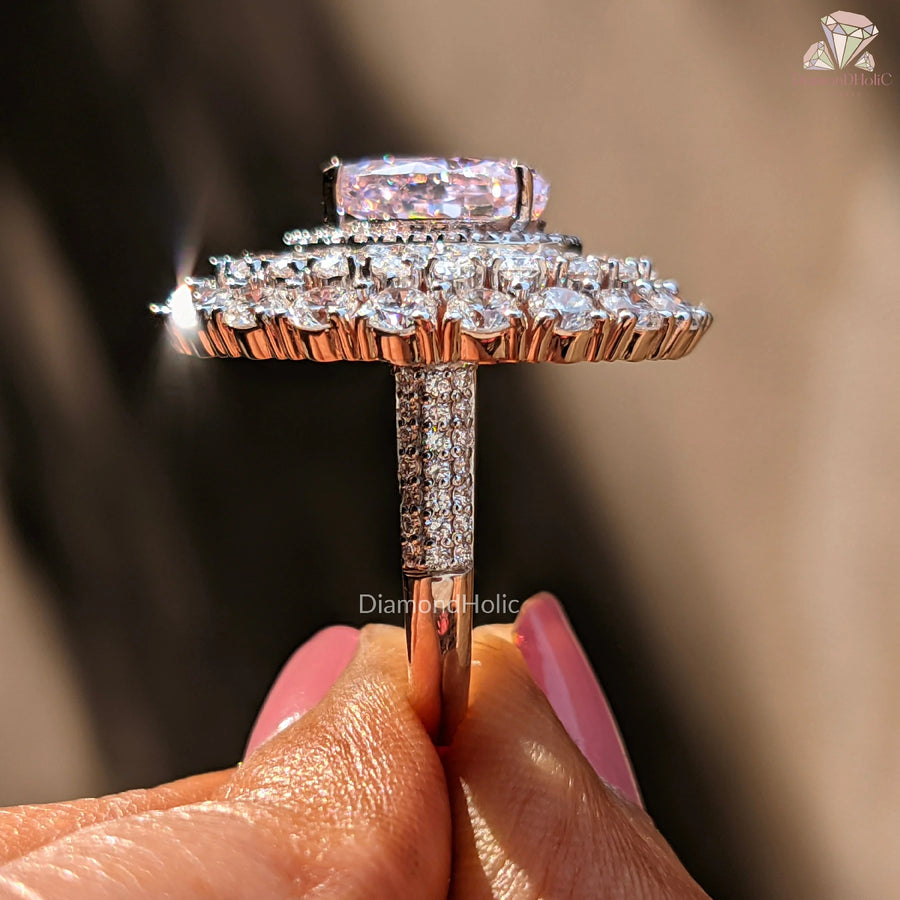 Pear CZ Wedding Ring | Double Halo Glam | Elegant Pave Design

