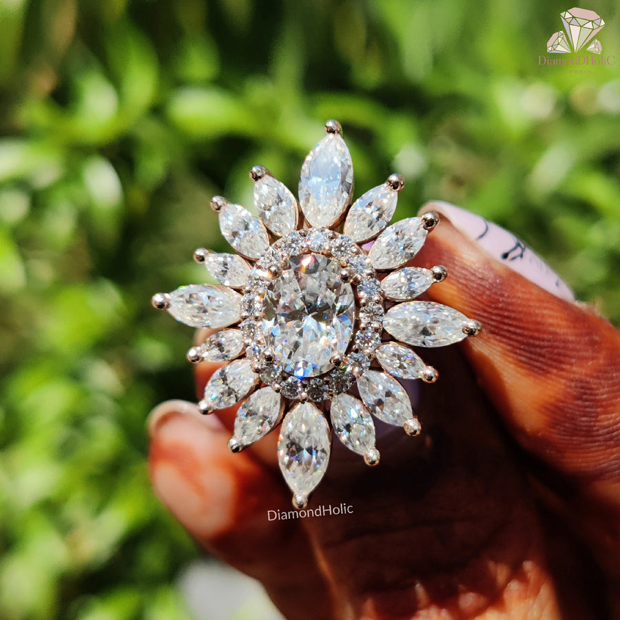 floral ring for bride | dazzling moissanite halo | premium moissanite jewelry

