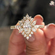 Marquise Cut Moissanite Floral Cluster Halo-Vintage Engagement Ring