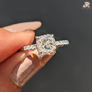 Cushion Cut Lab Grown Diamond Hidden Halo Engagement Ring