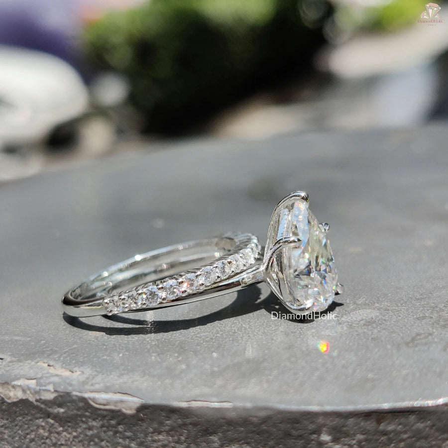 Dainty Ring Combo | Pear Shaped Solitaire | Eternal Love Band

