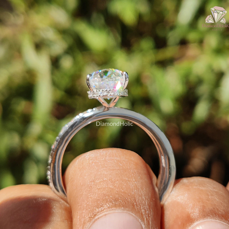 Moissanite Oval Set | Full Eternity Band | Hidden Halo Beauty


