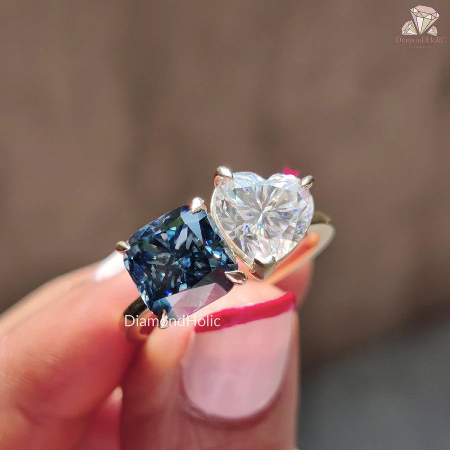 heart cut solitaire | two gem ring | contemporary love ring
