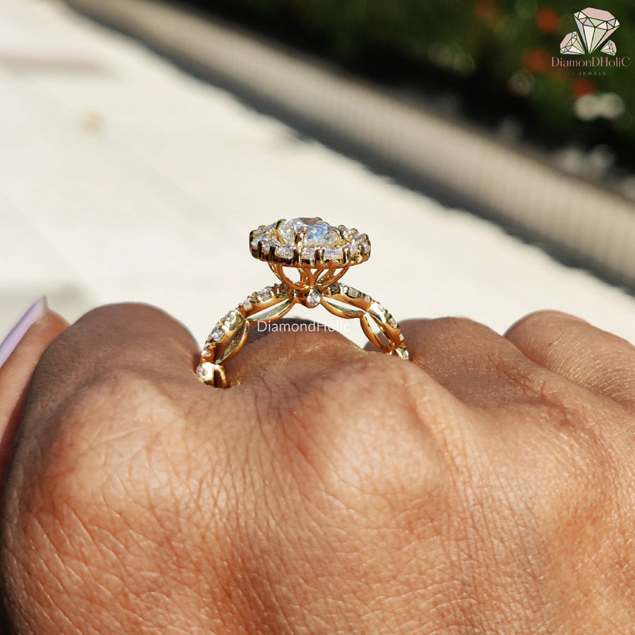 sunflower diamond ring | marquise cut halo | brilliant sparkle ring
