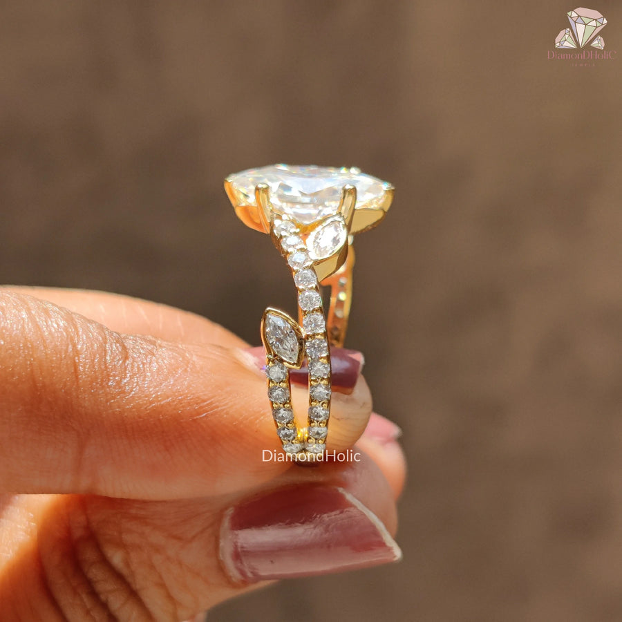 Marquise Moissanite Ring | Unique Shank Diamond Ring | Elegant Moissanite Wedding Band