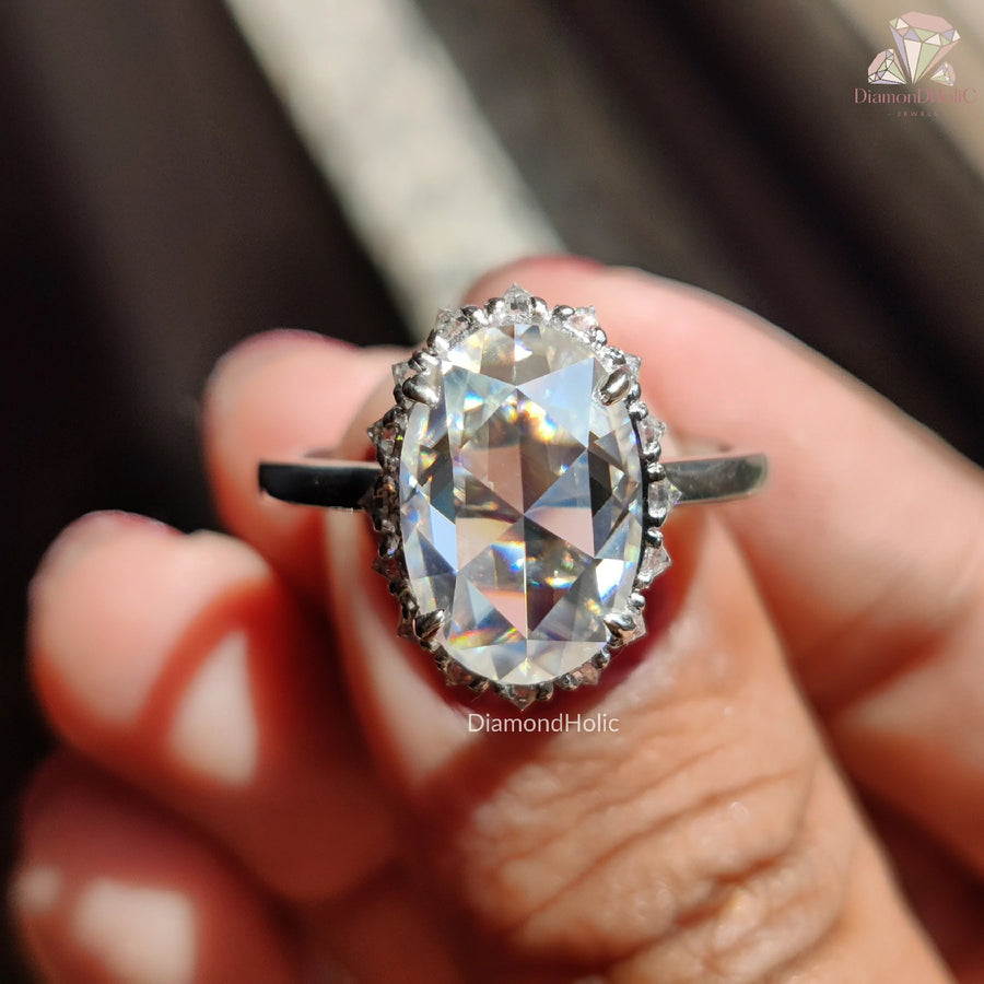 Luxury Oval Rose Cut Engagement Ring