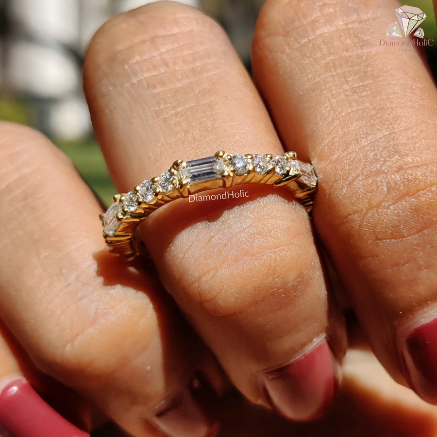 moissanite ring for women | dainty eternity gold band | stacking moissanite ring
