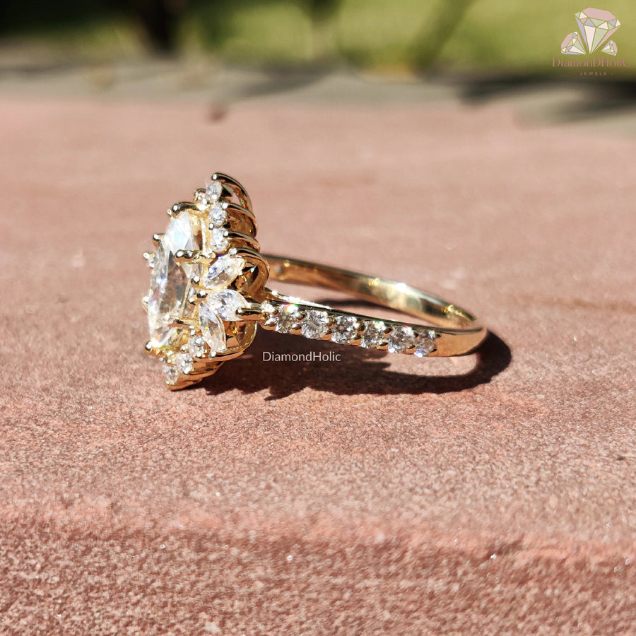 oval marquise engagement | fine gold moissanite ring | bridal set moissanite
