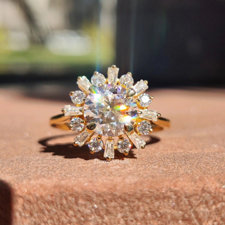 Round Centre Stone Moissanite Cluster Engagement Ring