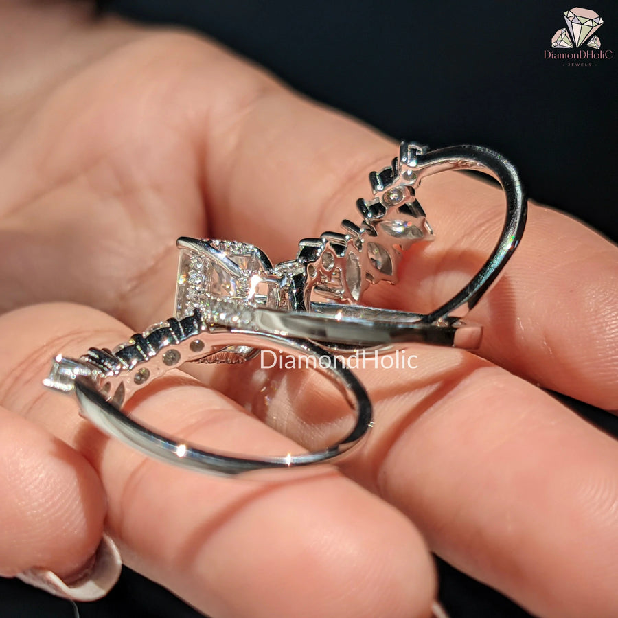lab grown diamond set | radiant cut solitaire | bold engagement ring
