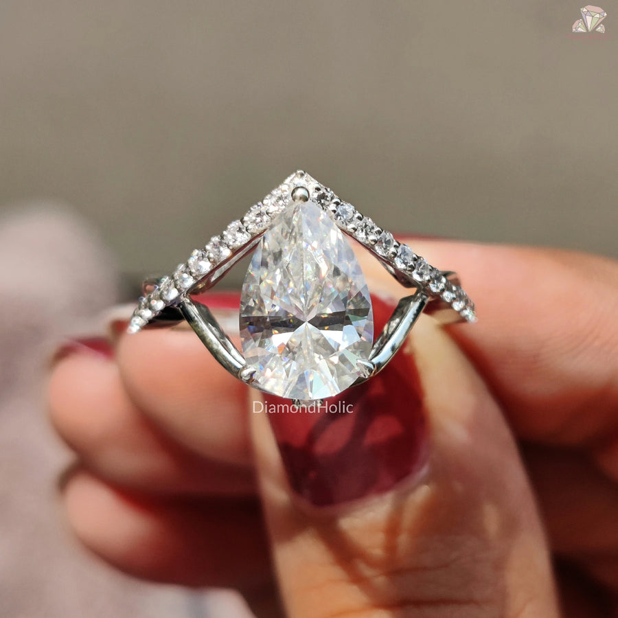 Cross Design Bridal Ring | Pear Shape Moissanite | Love Ring For Her

