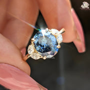 Royal Blue Oval Cut Moissanite Five Stone-Vintage Engagement Ring