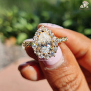 sparkly moissanite ring | double halo ring | pear shaped ring
