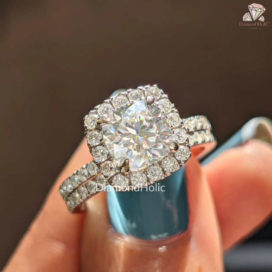moissanite engagement ring | moissanite wedding band | pavé ring set
