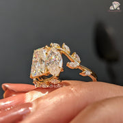 moissanite ring design | 14k gold nature ring | radiant cut trio ring
