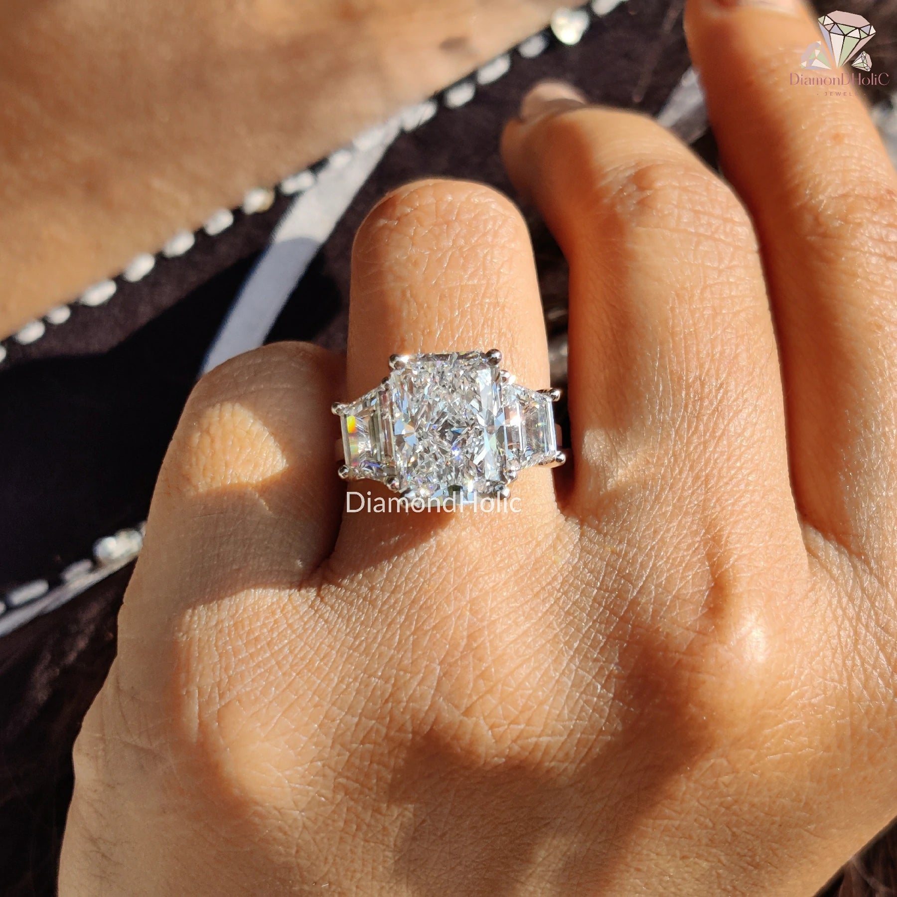 radiant cut Lab Grown| baguette side ring | white gold Lab Grown ring
