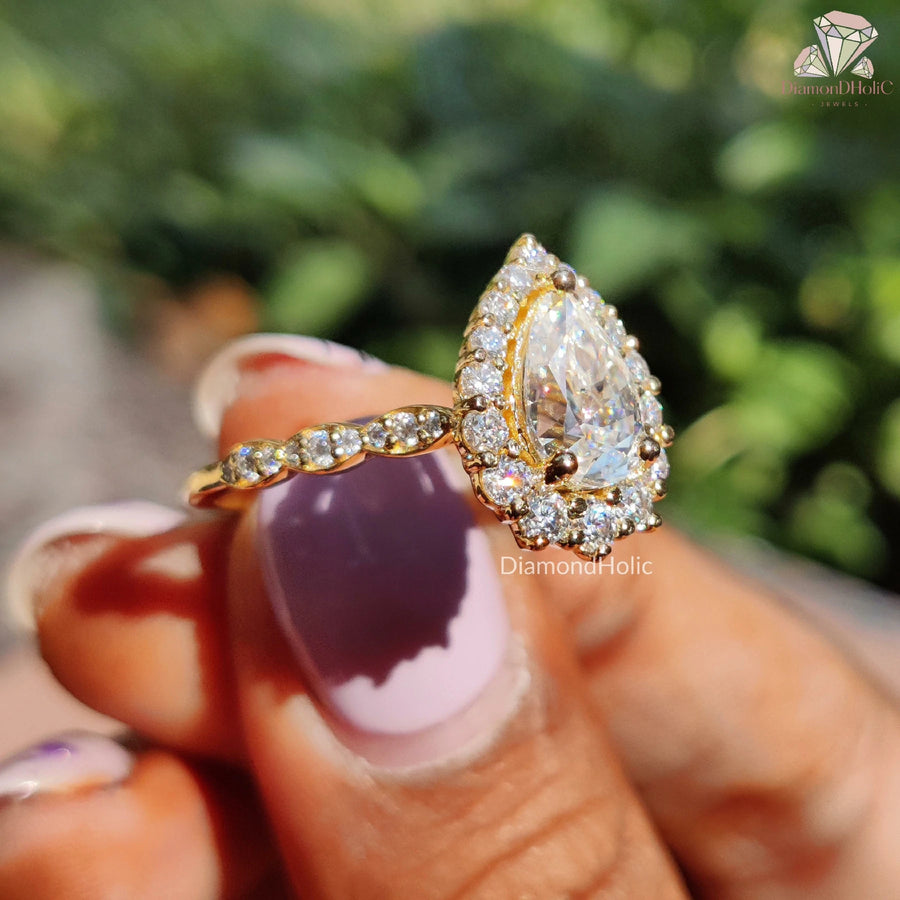 moissanite halo ring | luxury ring gold | dainty diamond ring
