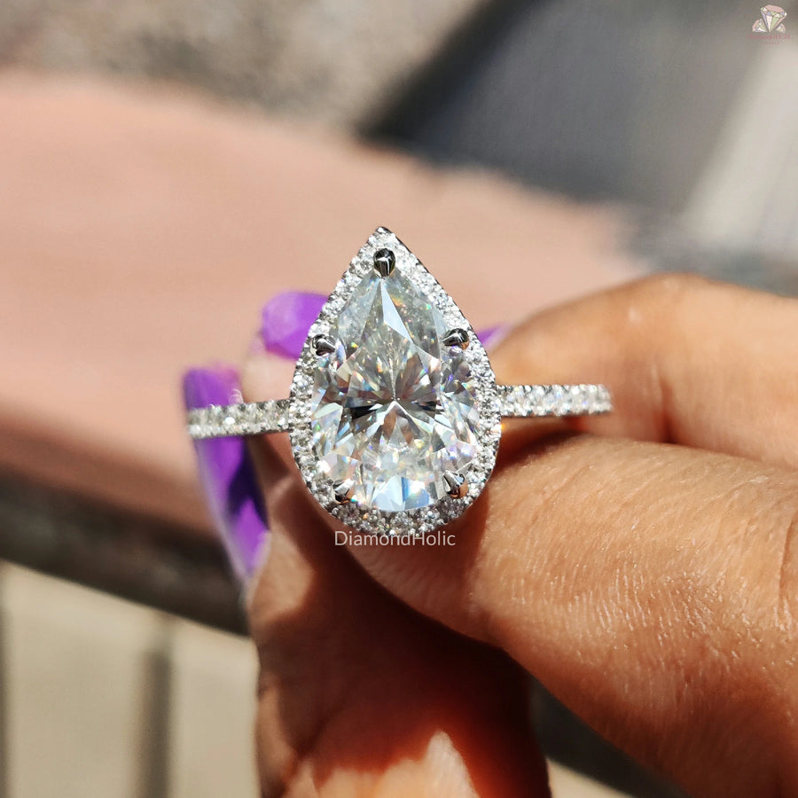 Pear Shape Moissanite Band | Elegant Halo Ring | Promise for Love

