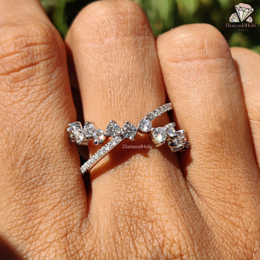 white gold tone ring | trendy moissanite design | moissanite jewelry gift
