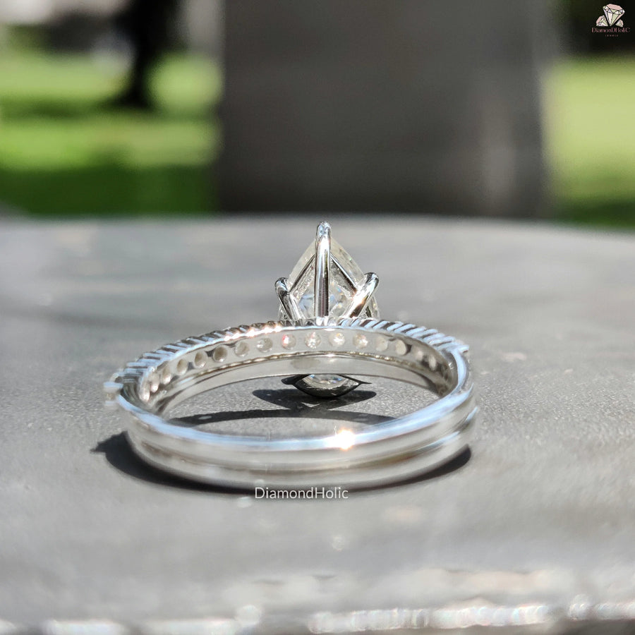 Unique Bridal Ring Set | Half Eternity Band Love | Pear Cut Design

