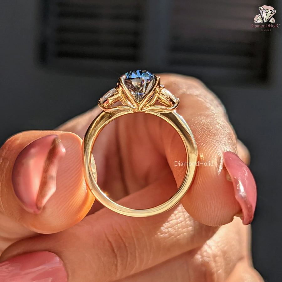 Royal Blue Oval Cut Moissanite Five Stone-Vintage Engagement Ring