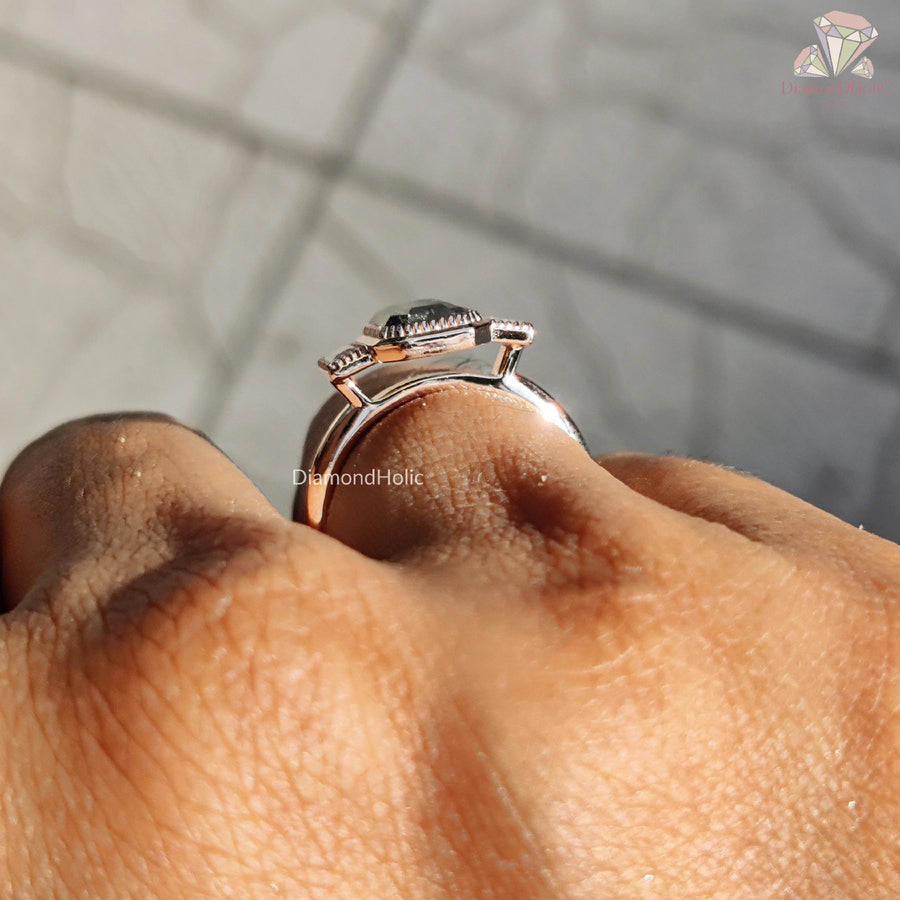 Emerald Cut Stone | Salt and Pepper Diamond | Bridal Jewelry

