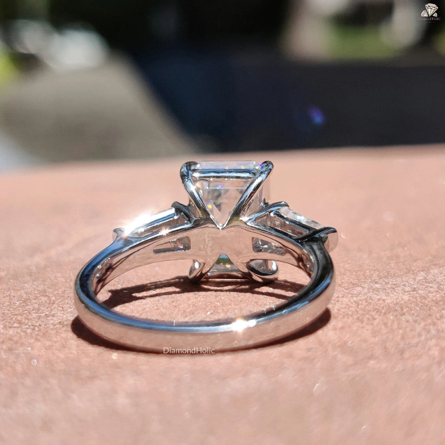 Moissanite Engagement Jewelry | Emerald Cut Bridal Ring | Baguette Side Stones

