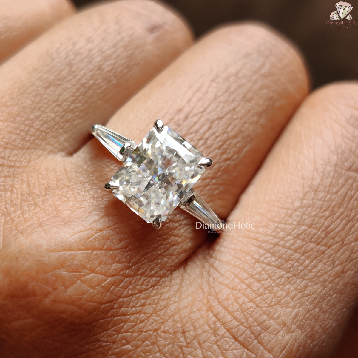 Radiant Cut Three Stone Moissanite Engagement Ring