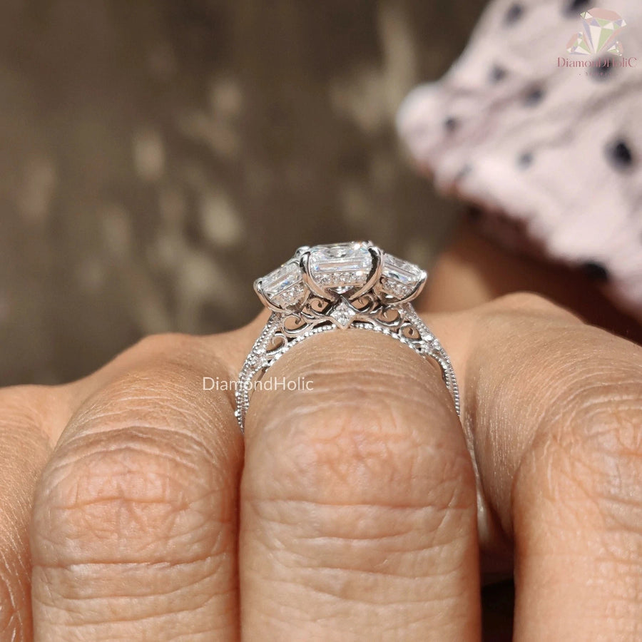 Three Stone Moissanite Engagement Ring For Women's