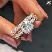 Timeless Vintage Bridal Set | Round Cut Wedding Band Set | Classic Moissanite Bridal Ring 