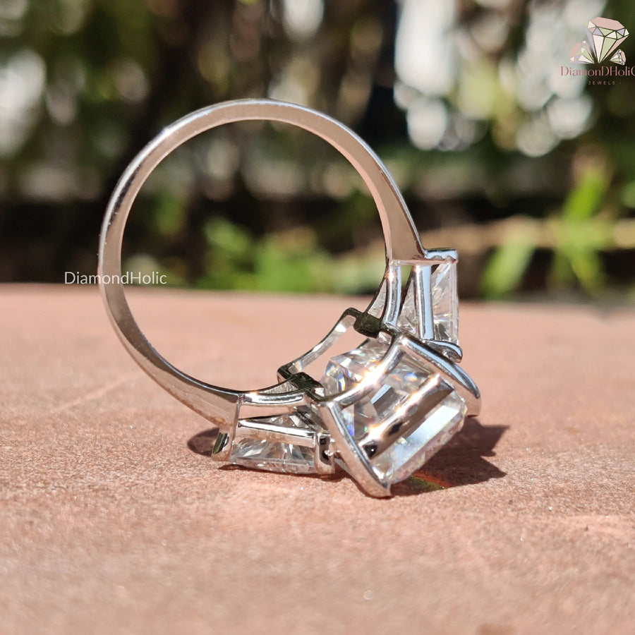 Artful Brilliance | Three Stone Engagement | Emerald Cut Beauty

