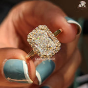 halo radiant cut ring | lab made diamond jewelry | ethical wedding ring

