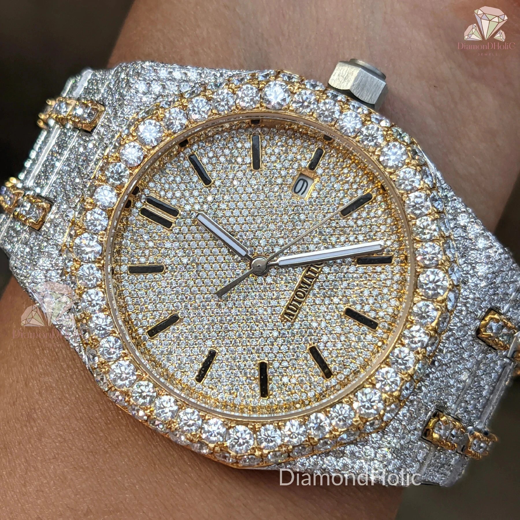 Two-Tone VVS Diamond Watch – Bust Down, Fully Iced Out Design