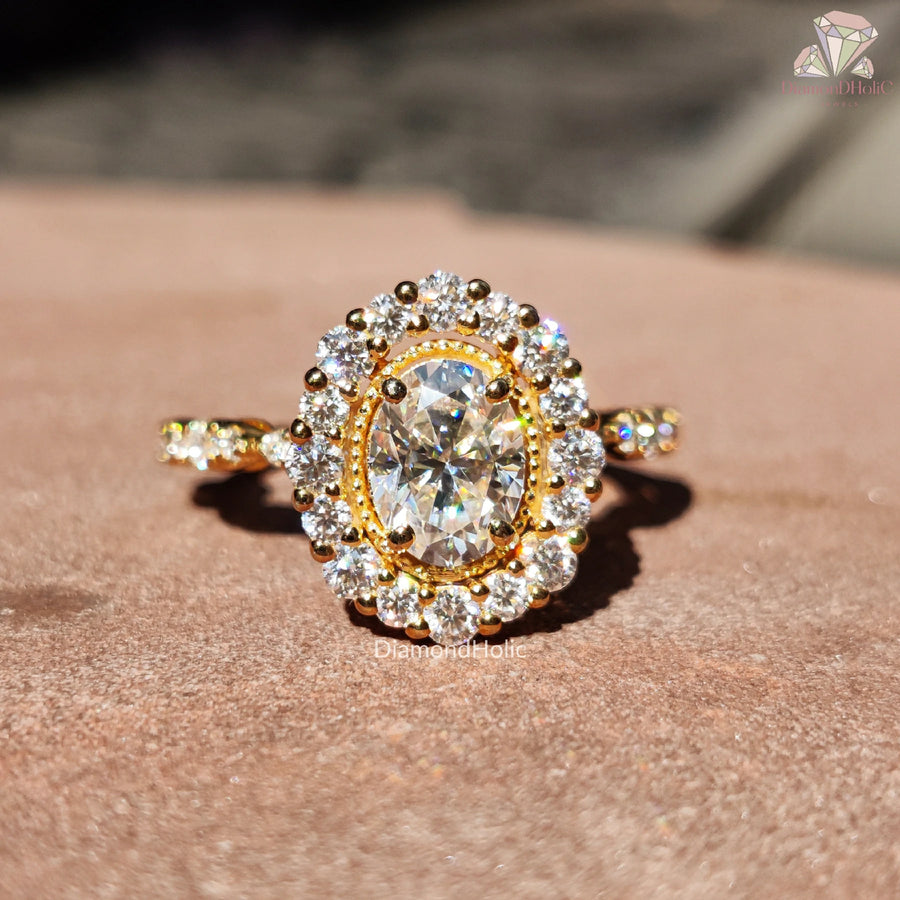 halo engagement ring | elegant moissanite ring | classic oval ring
