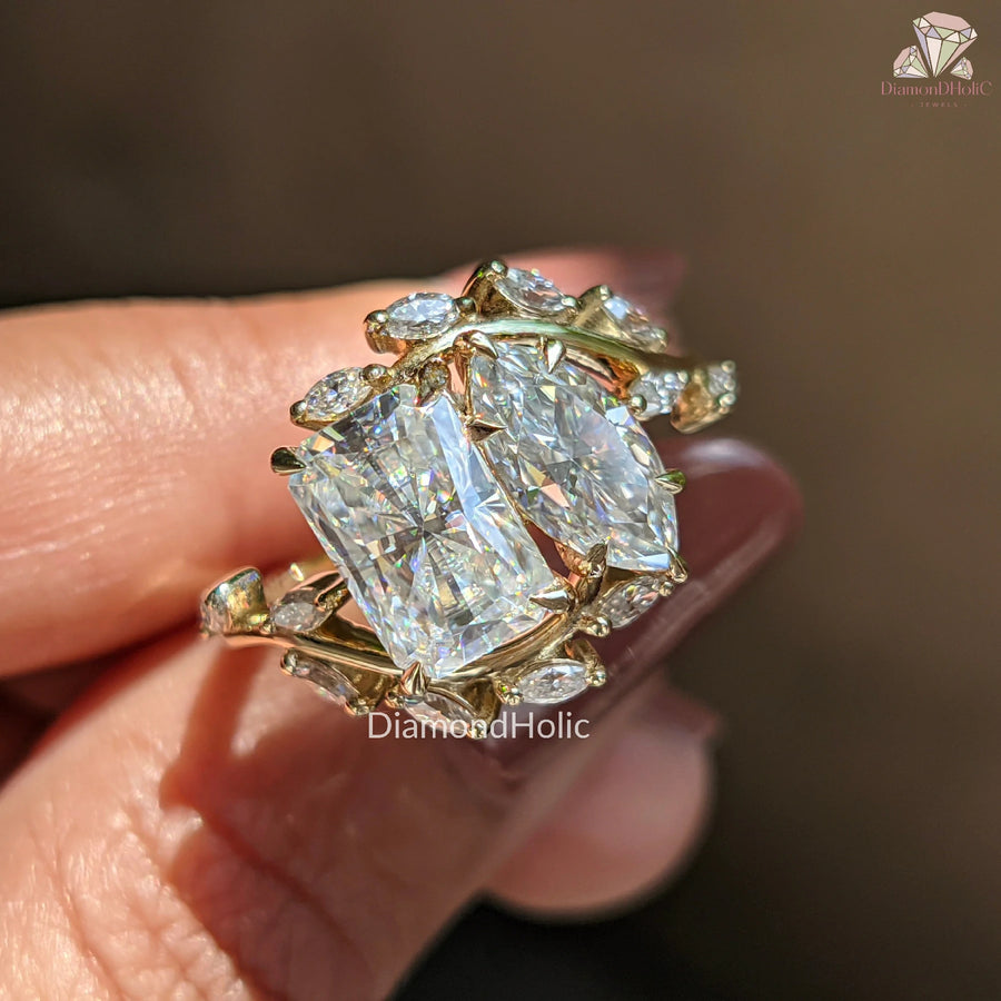 artistic moissanite ring | radiant engagement set | luxury moissanite ring
