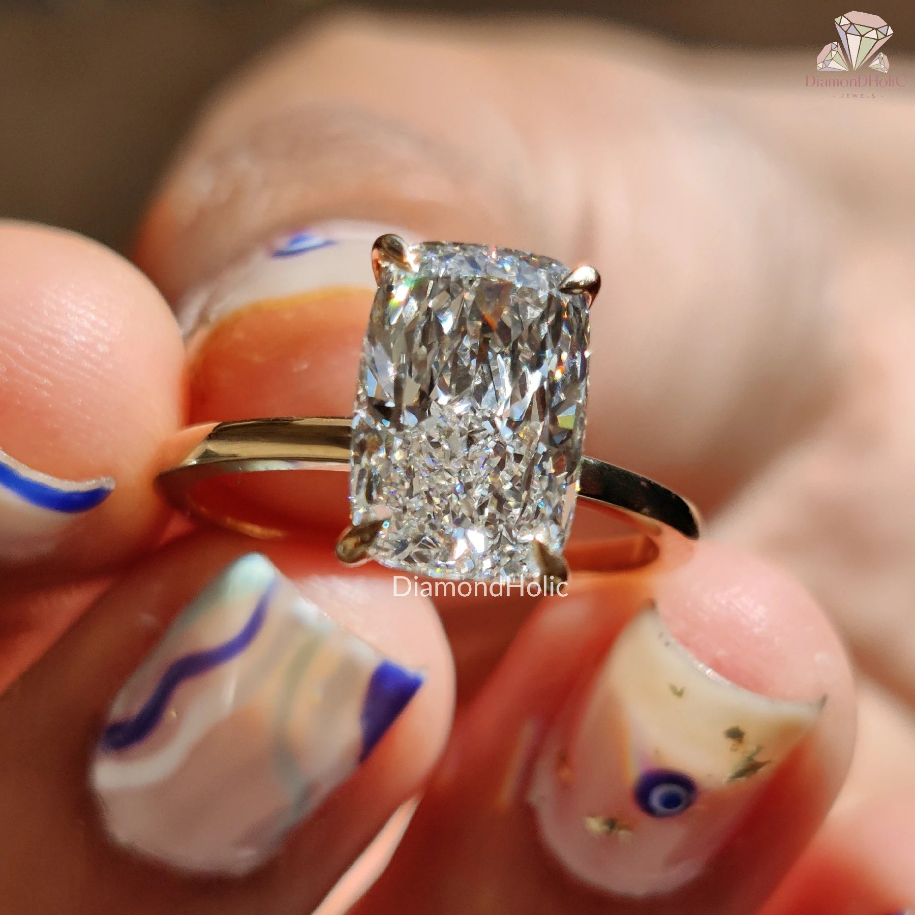 cushion cut engagement ring | lab diamond solitaire ring | hidden halo ring
