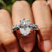 Moissanite Wedding Set | Solitaire Oval Ring | Eternity Band Love

