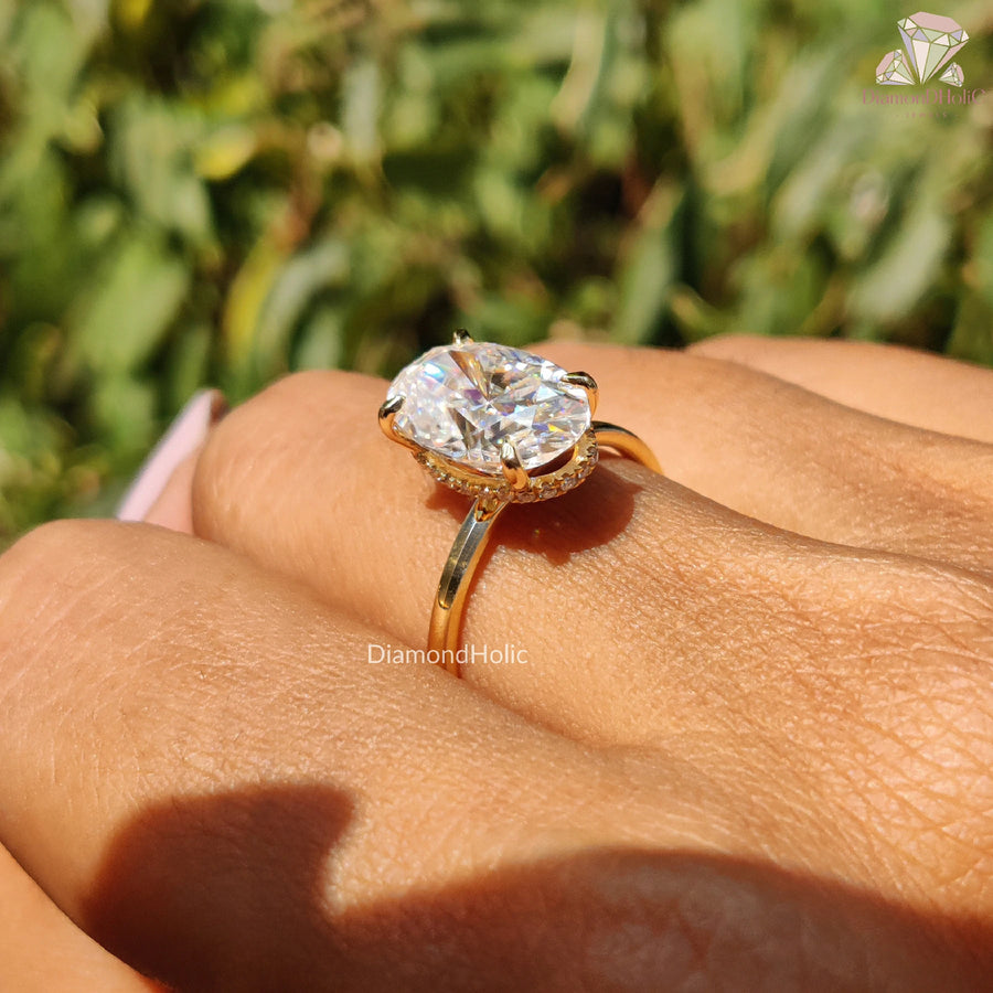 oval solitaire diamond | four prong moissanite | large center stone ring
