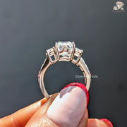 Emerald Cut Moissanite Three Stone Baguette Side Stones with Channel Set  Engagement Ring