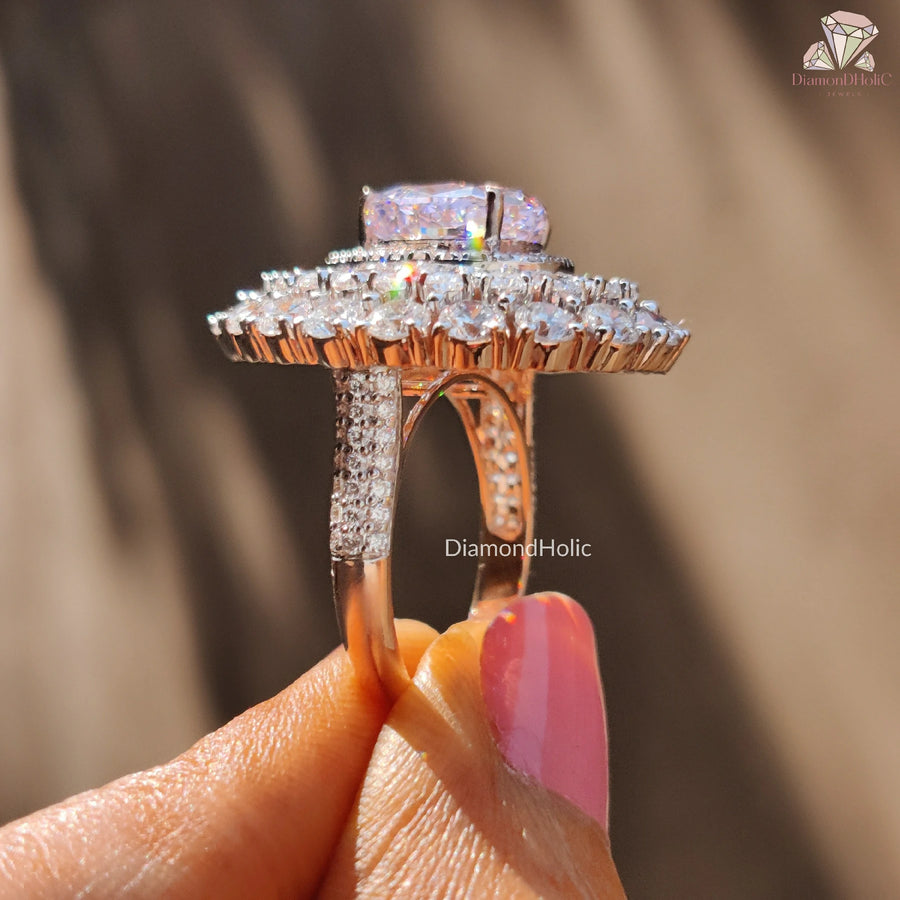 Women’s Vintage Ring | Pink Pear Halo | Sparkling Wedding CZ

