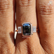 Elegant Three-Stone Ring | Emerald Shape Diamond | Mixed Tones

