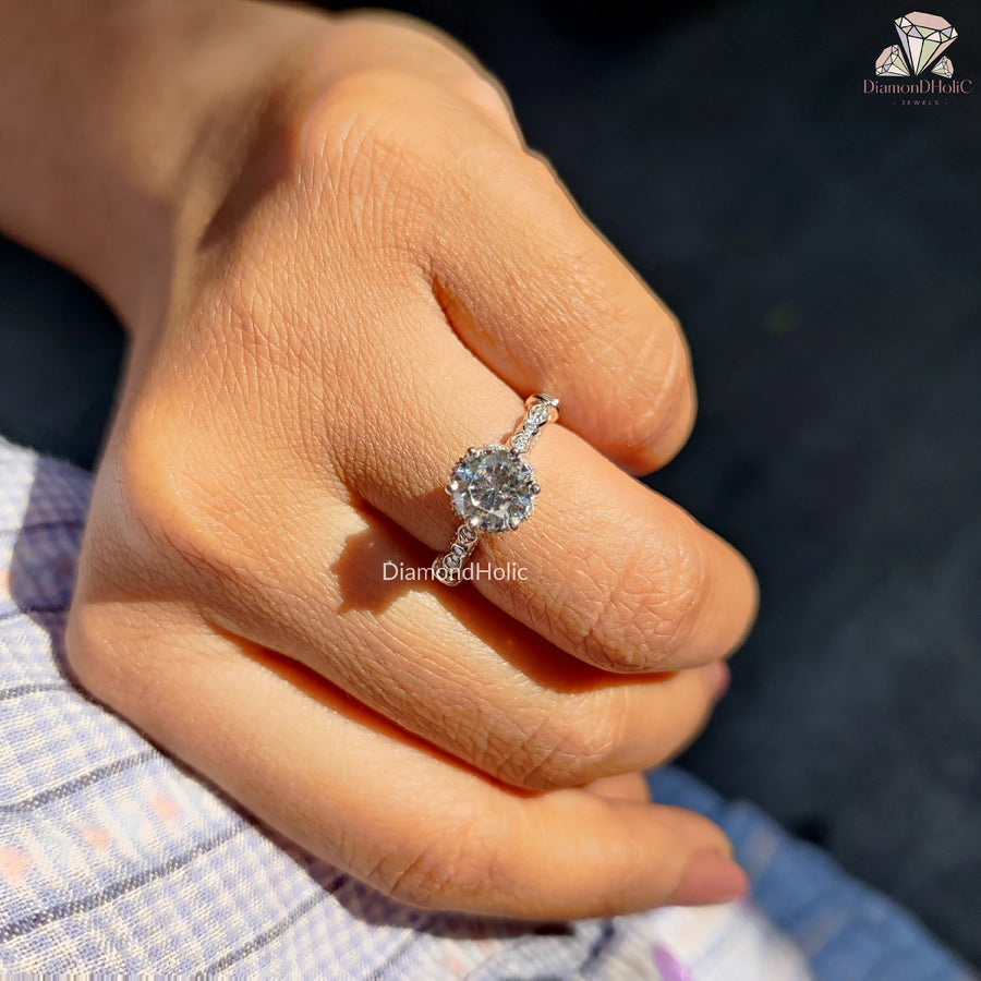 Chic Vintage Inspired Ring | Affordable Round Cut Wedding Band | Stylish Vintage Diamond Jewelry 