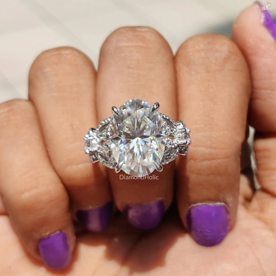 Dainty Butterfly Pave Ring | Moissanite Love Band | Oval Cut Design


